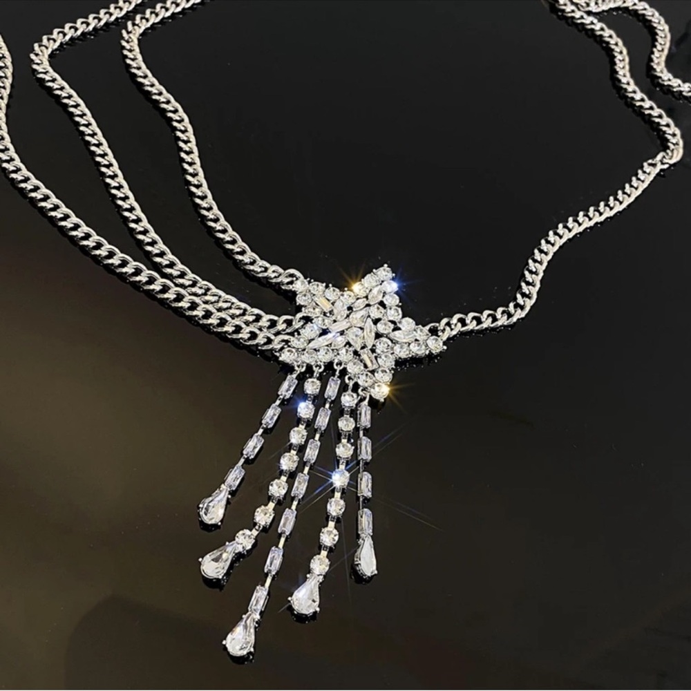 New! Twinkle Star Chocker Tassel Silver Necklace - Picture 2 of 3